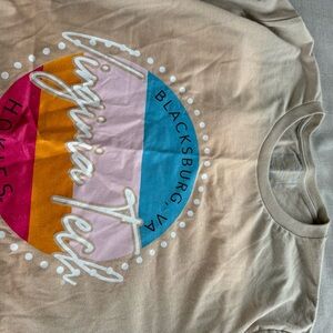 Gildan Graphic Tee - Tan with Multicolor Design Blacksburg Virginia Tech Hokies